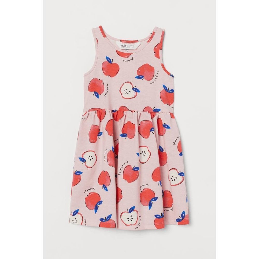 H&m Patterned Jersey Dress Light Pink Apples Size 2-4 Years